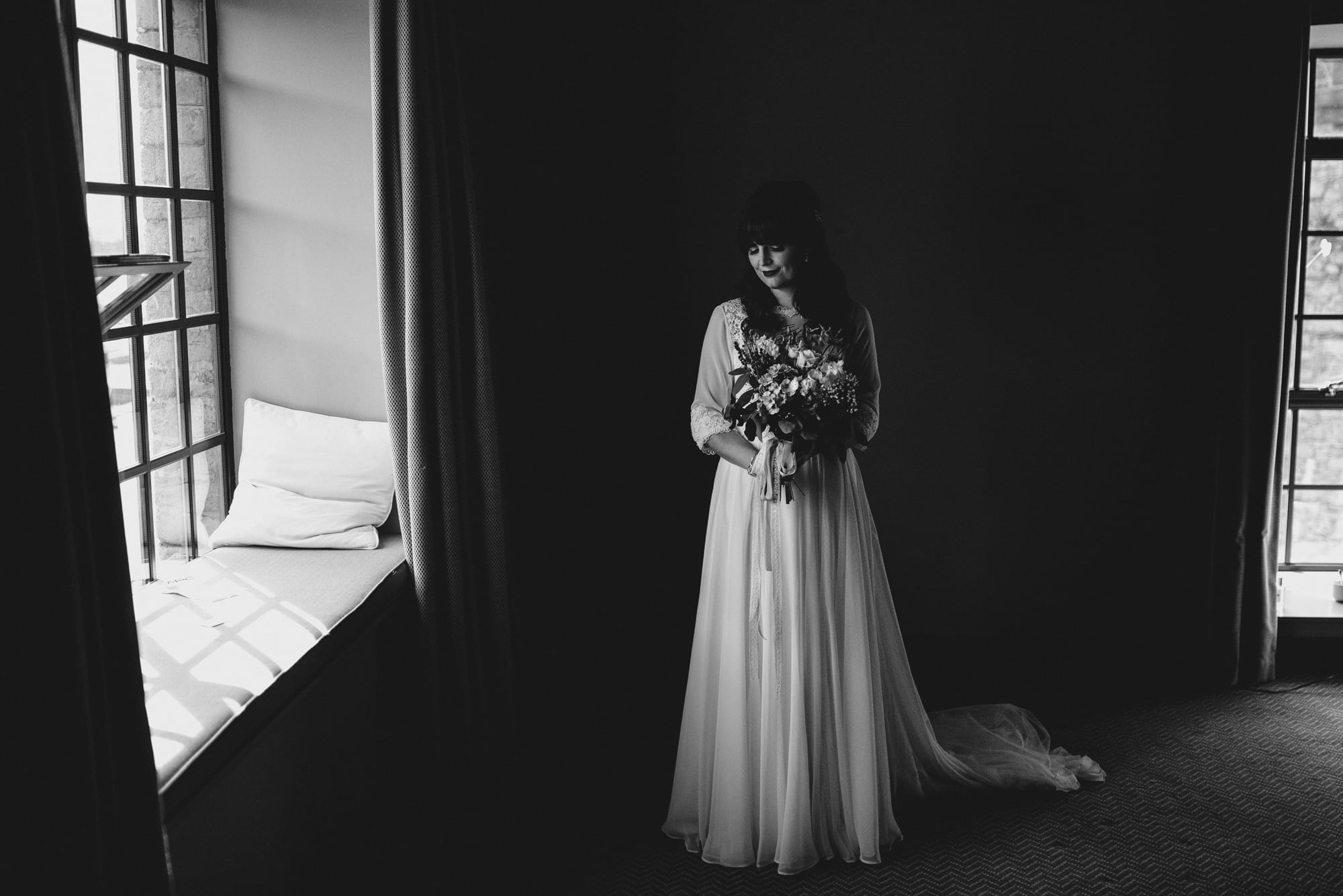 beautiful bride in black and white nice light